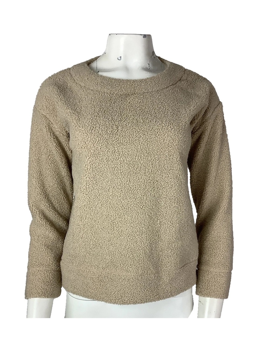 J Crew Sz XXS Teddy Cropped Soft Feel Sherpa Pullover Autumn Sweatshirt Tan